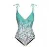 Damen-Bademode, V-Ausschnitt, Farbe, Pailletten-Druck, Hosenträger, Bikini, Einteiler, Neckholder, Schleifenträger, Badeanzug, 2023, Damen, elegantes Strandkleid mit Spitze