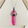 Pendant Necklaces Rainbow Glass Hexagonal Column Point Black Cord Necklace Cylindrical Charms Minerals Healing Crystal Jewelry Drop Dh6Vw