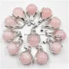 Charms Natural Rose Quartz Crystal Pendant Hand Hold Round Ball Bead Halsband Pendants Yoga Reiki Chakra Healing Women Men smycken DHF9W