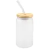 US CA Magazijn 2 Dagen Levering16oz Sublimatie Glas Kan Tumbler Frosted Cola Kan Bamboe Deksel Bier Cocktail Cup Whiskey Koffie mok Iced Tea Potten