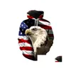 Men'S Hoodies Sweatshirts Cool American Flag Bald Eagle Print Fashion Hooded Sweatshirt Plover Drop And Wholesale Eur Size Deliver Dhwzo