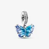 925 Prata Esterlina Azul Vidro Murano Borboleta Pendurar Charm Fit Original Europeu Charms Pulseira Moda Casamento Jóias Acessórios