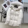 Autumn and Winter Women Fashion Triangle Wrapped Raccoon Fur Hooded Waist Long Down Jacket Waist Bread Suit to Improve the Waist Line