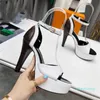 2023 Модельер -дизайнерские женские сандалии кожа, указывающая на средние высокие каблуки