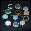 Charms Délicat Pierre Naturelle Wrap Rond Rose Quartz Lapis Lazi Turquoise Opale Pendentif Diy Pour Bracelet Collier Boucles D'oreilles Bijoux Ma Dh8Tn