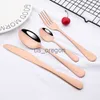 Dinnerware Sets Promotion Dinnerware Set Stainless Steel Colorful Rainbow Gold Knife Fork Teaspoon Dishwasher Safe Silverware Set Cutlery Box x0703