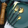 Dinnerware Sets Mirror Black Gold Stainless Steel Cutlery Set Christmas Tableware Dinnerware Set Coffee Ice Dessert Tea Spoons with Long Handle x0703