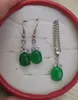 ellipse green Malay jade 925 silver pendant necklace earrings set 2 piece jewelry set