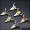 Charms Gold Ox Cow Bones Head Shape Quartz Healing Reiki Stone Crystal Pendant Finding For DIY Halsband Kvinnor Fashion Jewelry 46x46 Dhalg