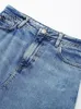 Jupes Willshela femmes mode Denim bleu solide avant fermeture éclair fente Maxi jupe Vintage taille haute femme Chic dame 230703
