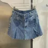 Zweiteilige Kleid übergroße Liebe Denim süßer Kurzrock Frauen Sommer hoher Taille -Abdeckung zeigt schlank eine Linie junges Mädchen Y2K Halbhose 230701