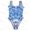 Damen-Bademode, blau-weißes Porzellan-Jacquard-Bikini-Set, klassischer Luxus-Designermode-Badeanzug247w