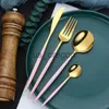 Dinnerware Sets Mirror Black Gold Stainless Steel Cutlery Set Christmas Tableware Dinnerware Set Coffee Ice Dessert Tea Spoons with Long Handle x0703