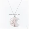 Collane con ciondolo Pietra Cristallo Crescent Moon Charms Spago di rame Albero della vita Filo avvolgente Ametista Occhio di tigre Quarzo rosa Je Dhxzq all'ingrosso