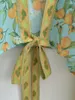 Costumi da bagno da donna 2023 BOHO Women Green Fruit Lemon Print Kimono Shirt Manica a pipistrello Scollo a V Allacciatura Bow Tide Cardigan Summer Beach Cape