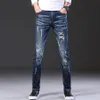 2020 Mode Casual Jeans Hommes Droit Stretch Dot Craft Petits Pieds Skinny Jens Hommes Rayé Bleu Trou Denim Marée Pantalon ES686272D