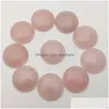 Stone 25 mm Rose Quartz Naturalne okrągłe kabochon luźne koraliki twarz do leczenia reiki kryształowe ozdoby naszyjniki pierścień biżuteria d dh96l