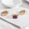 Solitaire Ring Natural Rec Stone Rings Lapis Lazi Amethyst Malachite Fashion Inner Dia 17Mm Gold Color Band Jewelry For Women Drop De Dherj