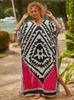 Costumi da bagno da donna Cover-up Stampa Abito caftano animale Scollo a V ampio Bohemian Maxi Costume da bagno Cover Up Beachwear Pareo Pareo De Playa Para Mujer