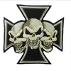 Fantastique croix maltaise diable Triple crânes chrétien brodé Patch fer sur coudre sur Patch pour motard vêtements veste gilet S269A