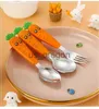 Dinnerware Sets Carrots Tableware Set Children Baby Stainless Steel Spoon Fork Flatware With Box Kids Dinnerware Infant Feeding Kitchen Supplies x0703