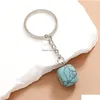 Keychains Lanyards Irregar Ellipse Crystal Opal Natural Stone Key Rings Square Gem Charms Healing Keyrings For Women Män Drop Deli Dh0yh