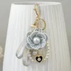 Cute lovely heart fabric flower pearl keychains for women girls car key ring new fashion bag purse charms key chain with gift box