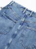 Jupes Willshela femmes mode Denim bleu solide avant fermeture éclair fente Maxi jupe Vintage taille haute femme Chic dame 230703