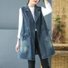 Jeans Women Denim Jacket Vest 2022 New Spring Autumn Retro Midlength Loose Sleeveless Jeans Jacket Waistcoats Ladies Casual Tops