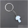 Key Rings 20Mm Mushroom Statue Chains Natural Stone Carved Charms Keychains Healing Crystal Keyrings For Women Men Drop Delivery Jewe Dhbh2