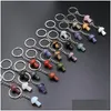 Key Rings 20Mm Mushroom Statue Chains Natural Stone Carved Charms Keychains Healing Crystal Keyrings For Women Men Drop Delivery Jewe Dhbh2