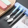 Dinnerware Sets Spoon Fork Chopstick Cutlery Set Lunch Tableware With Box Portable Travel Use Dinnerware Kit Stainless Steel Kitchen Accessories x0703