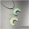 Pendant Necklaces Healing Crystal Natural Stone Ox Horn Shape Charms Turquoise Tiger Eye Lapsi Green Rope Chain Wholesale Jewelry Dr Dhde0