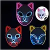 Maschere per feste Led Maschera di Halloween Colore misto Bagliore luminoso nel buio Mascara Costume Cosplay Maschere El Wire Demon Slayer Drop Deli Dh0Lv