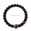 Beaded 8Mm Black Stone Colorf Hartvorm Armband Tijgeroog Rozenkwarts Roze Kristal Rode Agaat Bangle Voor Vrouwen Yoga Sieraden Drop D Dhc5U