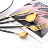 Dinnerware Sets Drmfiy Black Gold Dinnerware Set Stainless Steel Cutlery Set Fork Knife Soup Dessert Ice Spoon Complete Dinner Western Flatwar x0703