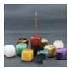 Stone Square Natural Healing Gemstones Incense Stick Base Holder Fragrant Plug Amethyst Clear Quartz Incenses Tray Drop Delivery Jewe Dhckp