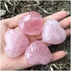 Konst och hantverk Natural Rose Quartz hjärtformad Pink Crystal Carved Palm Love Healing Gemstone Lover Gife Stone Gems Sgh SGSGG Drop Dhnxi