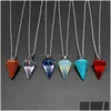 Pendant Necklaces Cone Stone Opal Crystal Pendum Necklace Chakra Healing Jewelry For Women Men Stainless Steel Chain Drop Delivery Pe Dhnif