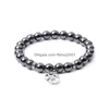 Perlé Mode Om Pendentif 8Mm Pierre Volcanique Couple Strand Bracelet Charmes Bracelets Pour Femmes Élasticité Yoga Bracelet Hommes Bijoux Dr Dh9En