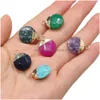 Charms Delicate Natural Stone Round Rose Quartz Lapis Lazi Turquoise Opal Pendant Diy For Bracelet Necklace Earrings Jewelry Making Dheba