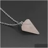 Pendant Necklaces Cone Stone Opal Crystal Pendum Necklace Chakra Healing Jewelry For Women Men Stainless Steel Chain Drop Delivery Pe Dhnif