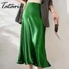 Dresses Women's Summer Silk Satin Skirts Green Highwaisted Long Mermaid Skirt Female Elegant Retro Solid Black A Line Midi Skirts 2023