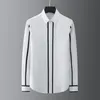 Men Geometric Webbing Stitching Business Casual Shirt Long Sleeve Formal Dress Shirts Social Party Clothing