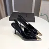 Black Women Metal Designer Dress Pointed Toe High Heels Fine Heel Patent Leather Tweed Sandaler Sexiga festskor 9cm med ruta 45758 49761 51519