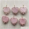 Charmes Naturel Roses Quartz Pierre Arbre De Vie Fil D'or Enveloppé Amour Coeur Pendentifs Pour Collier Bijoux Marquage En Gros Goutte D Dhi4R