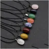 Pendant Necklaces Natural Stone Irregar Oval Egg Shape Necklace Lots Quartz Healing Crystal Rope Chain Collar For Women Fashion Jewe Dhquf