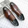 New Oxford Dress Leather Shoes for Men Brogue Wedding Black Brown Lace-up Round Toe Spring Autumn Handmade Size 38-48