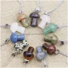 Pendant Necklaces Lots Colors Carving Mushroom Shape Reiki Healing Crystal Tiger Eye Rose Quartz Opal Aventurines Necklace For Women Dhxjp