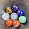 Pietra 16Mm Sfera Rotonda 7 Chakra Set Reiki Pietre Di Cristallo Naturale Ornamenti Quarzo Yoga Energia Perlina Guarigione Arte Artigianato Decorazione Goccia Dh8Pn